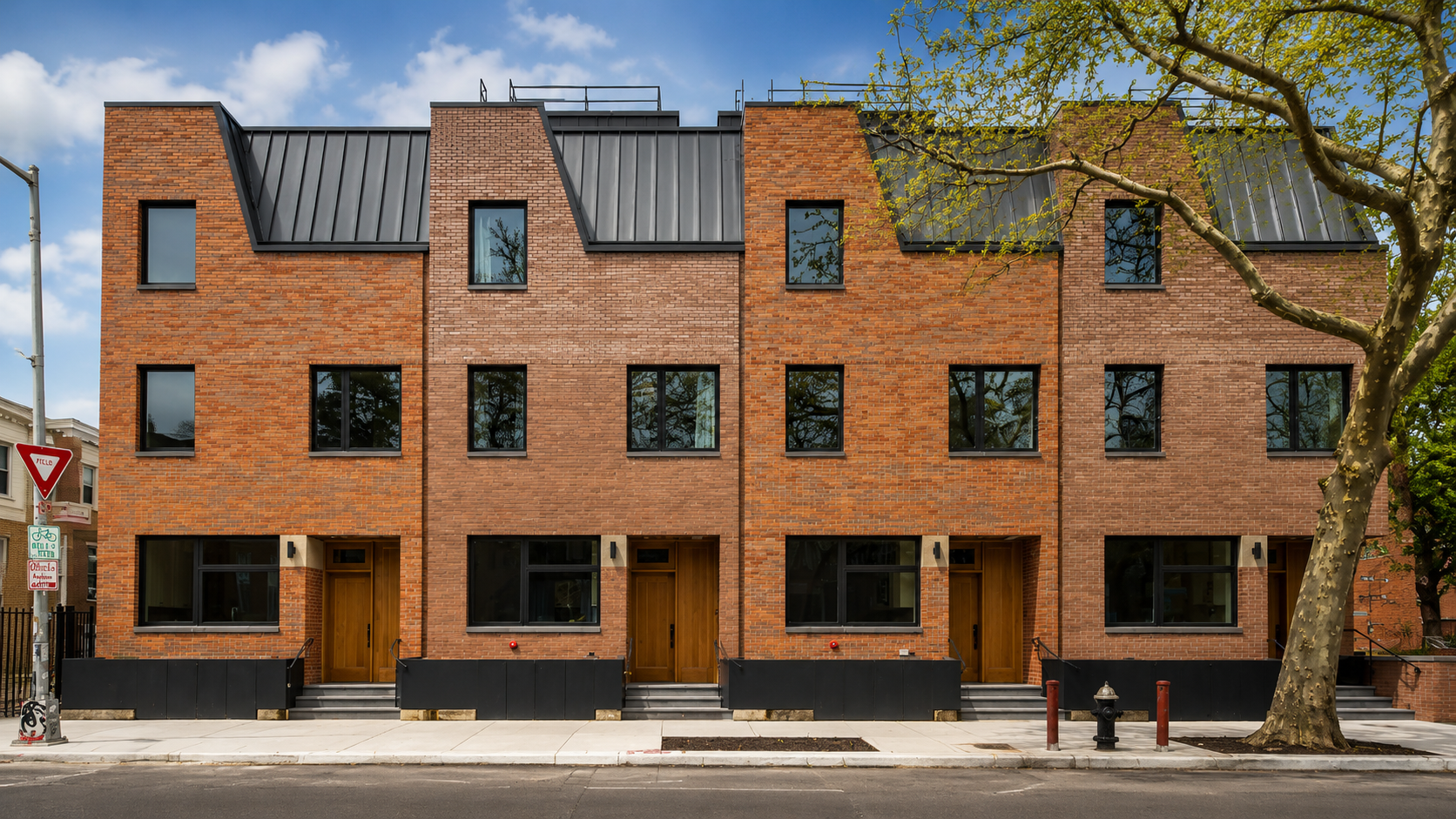 Row of modern brick townhomes